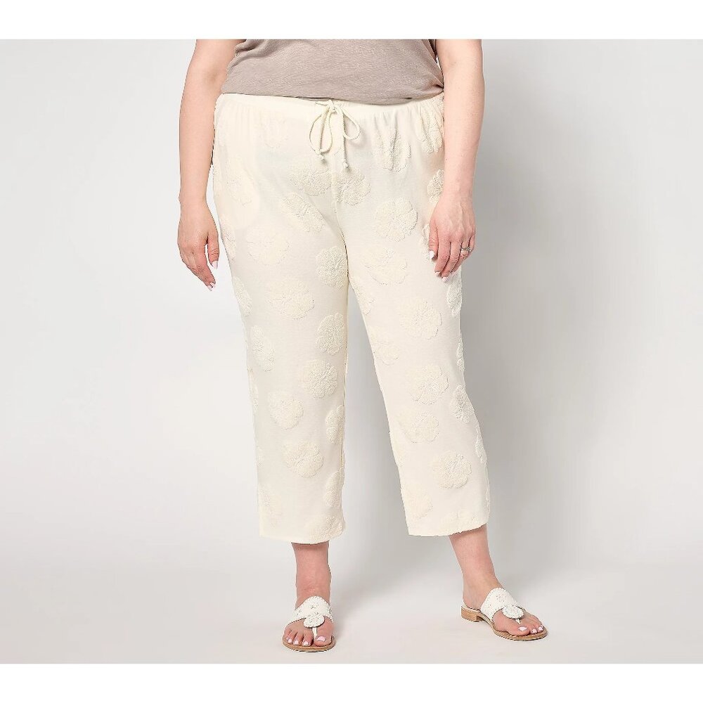 AnyBody Crop Pant Size Large Petite Jacquard French Terry Natural Cozy Relaxed